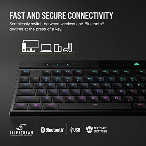Corsair K100 AIR Wireless RGB Mechanical Gaming Keyboard - Ultra-Thin, Sub-1ms Slipstream , Low-Latency Bluetooth, Cherry MX Ultra Low Profile Keyswitches - NA Layout, QWERTY - Black
